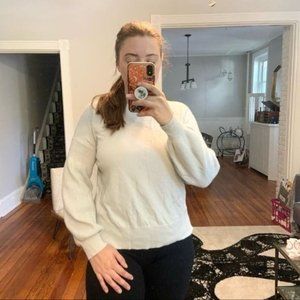 THEORY CASHMERE CREW NECK PUFF BALLOON SLEEVE PALE BLUE SPLIT HEM SWEATER M
